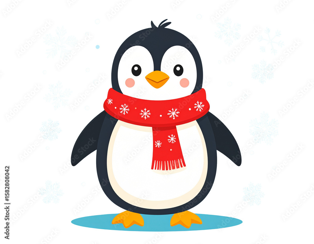 Fototapeta premium Penguin in Winter Scarf – Cute Holiday Clipart