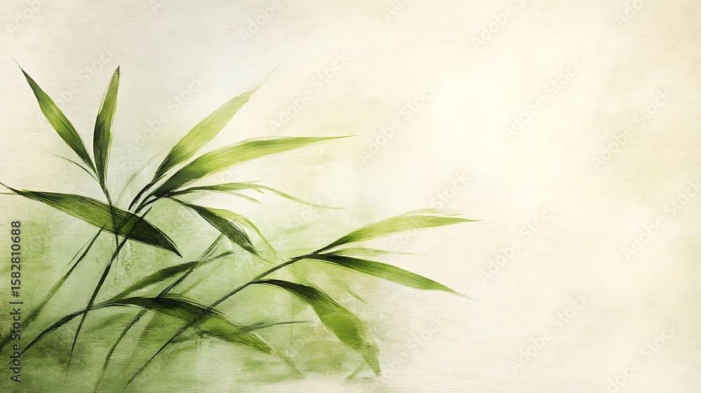 Fototapeta premium Delicate bamboo leaves in soft watercolor style