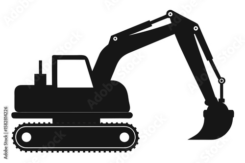 Vector art of black silhouette of an excavator on a white background