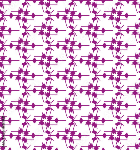 Seamless pattern of smoothly curved geometric shapes in purple for websites, postcards, textiles.