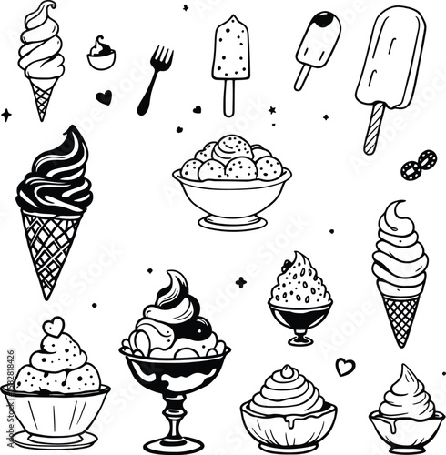 Frozen Favorites – Representation of Dessert Diversity, Sweet Indulgence, and Summer Happiness Vector Illustration