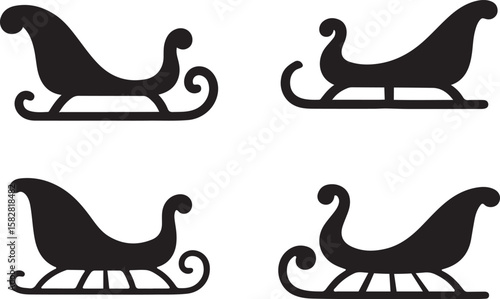 Christmas sleigh silhouette set, santa sleigh silhouette set, sleigh silhouettes vector illustration  on a white background