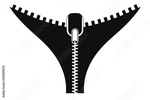 Vector art of open zipper silhouette isolated on white background