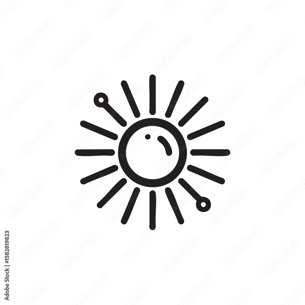 A black outline icon of a sun with radiating rays. A black outline icon of a sun with radiating rays.
