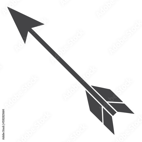 Dark grey arrow pointing up and right with fletching vector icon