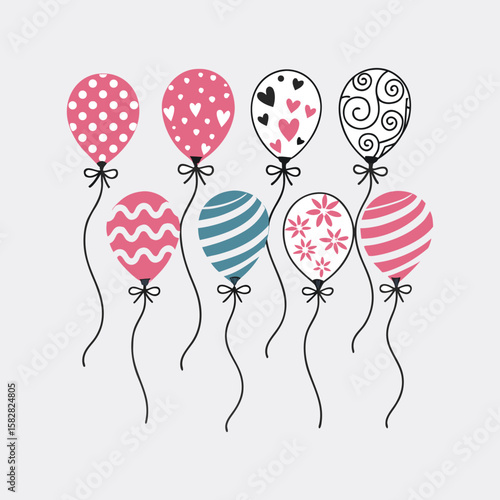 eight Colorful balloons floating in the air for a party celebration vector illustration