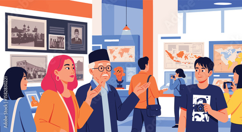 Indonesian People Visiting History Museum Exhibition