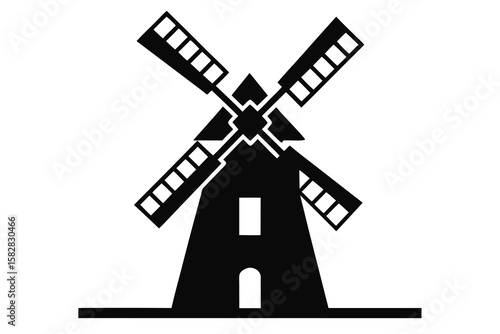 Vector art of windmill silhouette isolated on white background