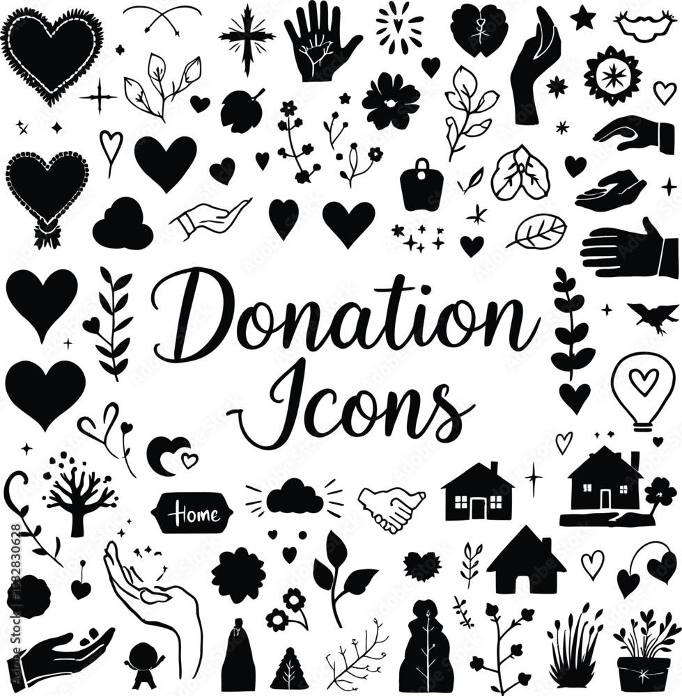 Fototapeta premium Donation Icons – Representation of Compassion, Community Support, and Giving Spirit Vector Set
