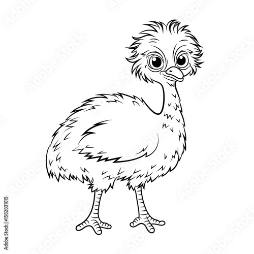 Doodle Vector Illustration of Emu in Cartoon Style. Isolated on white background. Perfect for animal-themed design projects, stickers and coloring book.