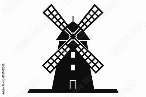 Vector art of windmill silhouette isolated on white background