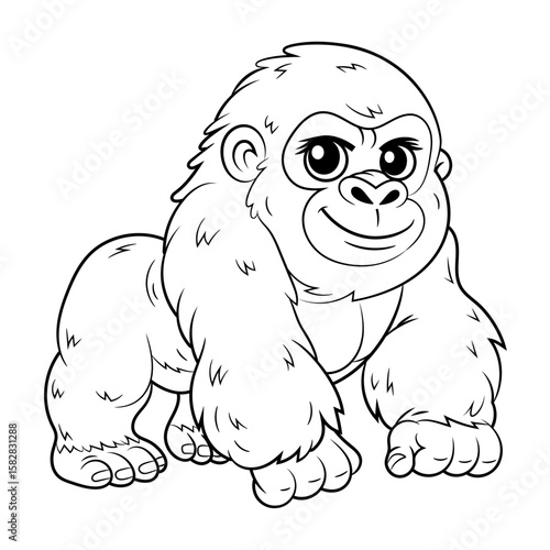 Doodle Vector Illustration of a Gorilla in Cartoon Style. Isolated on white background. Perfect for animal-themed design projects, stickers and coloring book.