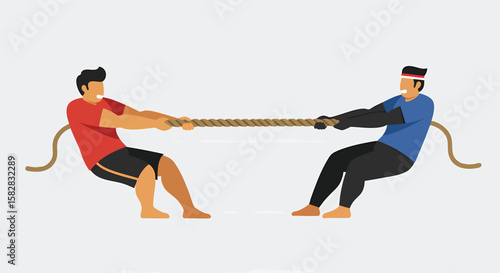Two Men Competing in Tug of War Contest