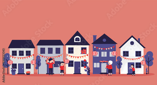 People Decorating Houses for Independence Day Celebration