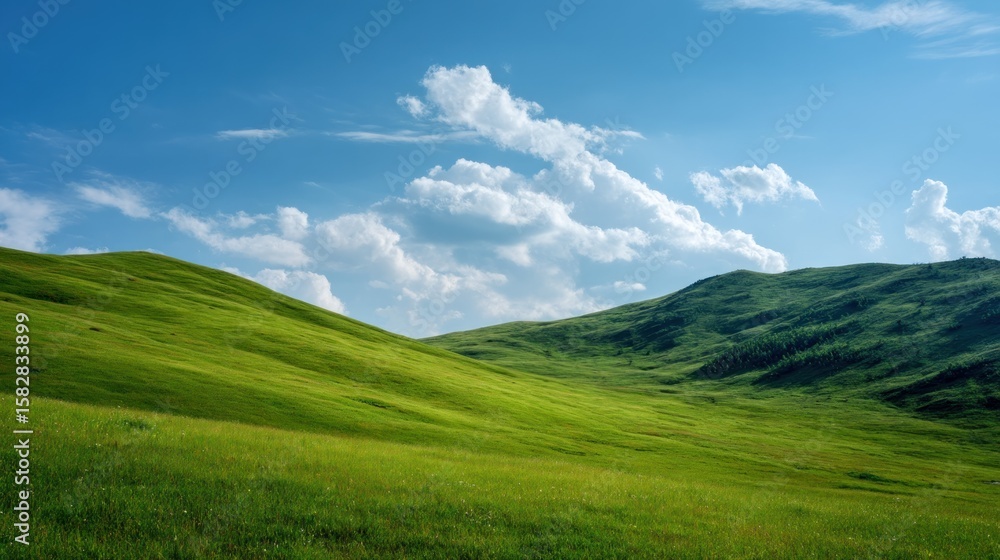 Lush green hills under a vibrant blue sky Lush green hills under a vibrant blue sky