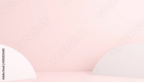 Minimalist 3D render of a pastel pink and white backdrop for product display