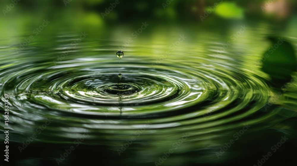 Water droplet impact creates ripples on a tranquil surface Water droplet impact creates ripples on a tranquil surface