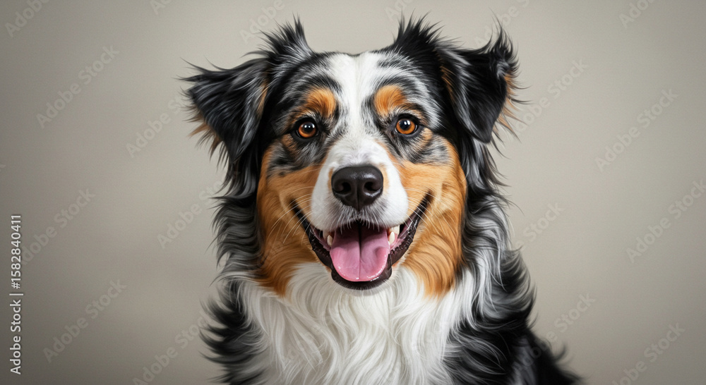 Fototapeta premium Mesmerizing australian shepherd portrait with soulful amber eyes and expressive features showcasing canine beauty and captivating gaze