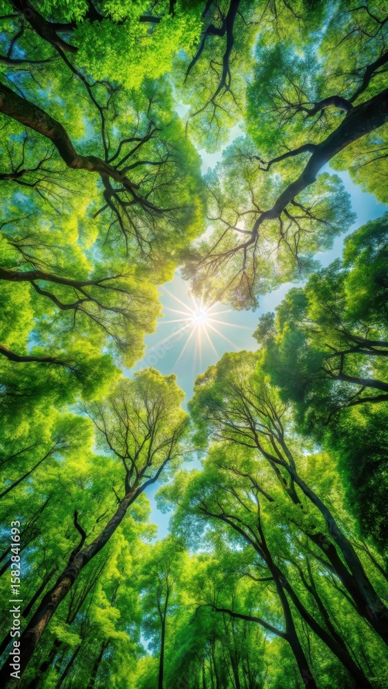 Fototapeta premium Forest canopy with sunlight filtering through