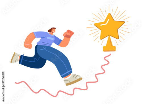 Run up ladder of success. Business career, purposefulness, desire for reward, achieve goal or growth