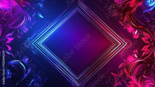 Abstract vibrant diamond frame with ornate floral elements