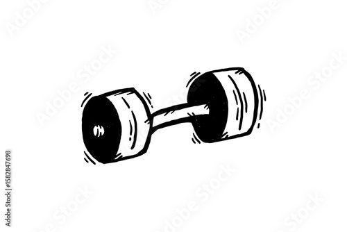 Weightlifting barbell, gym equipment, hand drawn sketch vector illustration