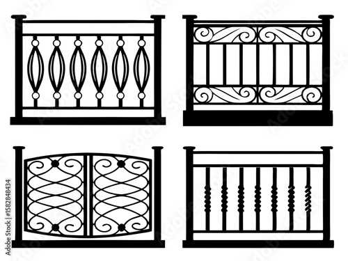 Collection of decorative wrought iron balcony railing and gate designs