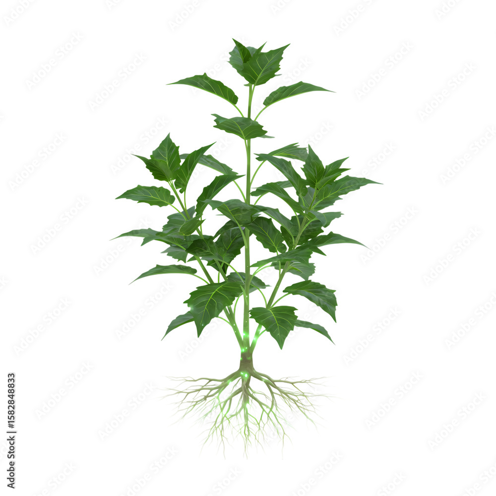 Obraz premium Vibrant Green Plant: Detailed Root System & Lush Foliage