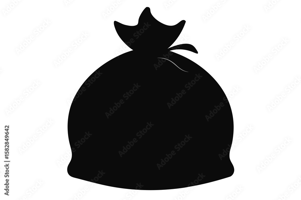 Naklejka premium Vector art of a black silhouette of a drawstring money bag