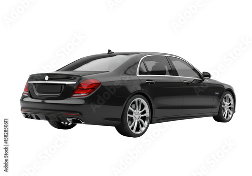 Isolated Sleek Black Sedan Car Back View