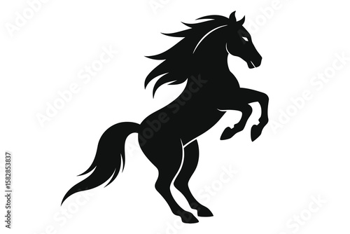 Vector art of a black silhouette of a powerful horse rearing up
