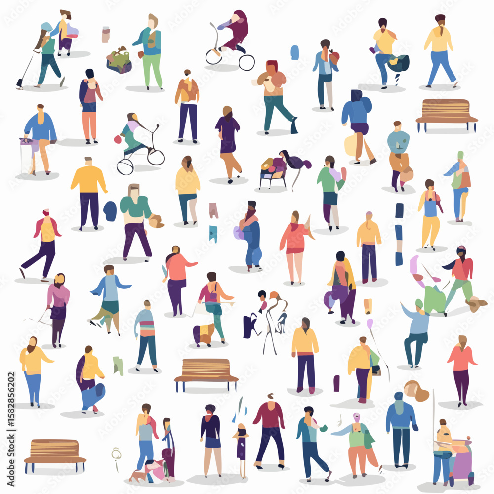 Fototapeta premium People icons set showing various cartoon silhouettes in different activities and group situations