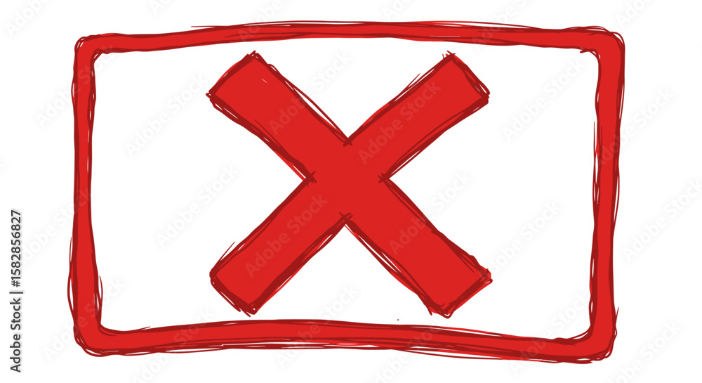 Obraz premium A red X symbol drawn inside a red rectangular border