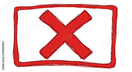 A red X symbol drawn inside a red rectangular border