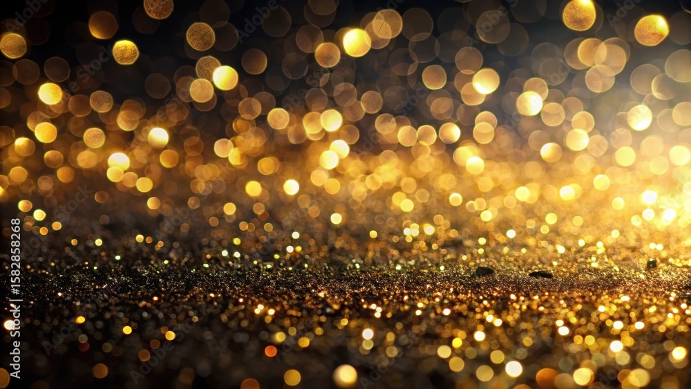 Glittering abstract gold bokeh in the background with a subtle gradient effect on black surface Glittering abstract gold bokeh in the background with a subtle gradient effect on black surface