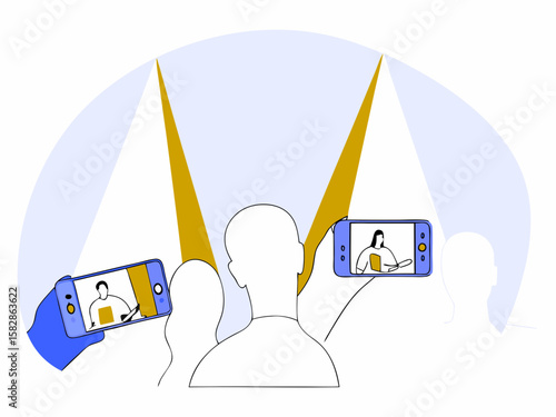 People recording a video or livestream on smartphones during a conference