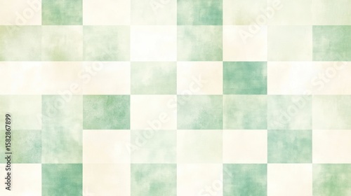 A subtle checkered pattern with muted shades of pale green and off-white.