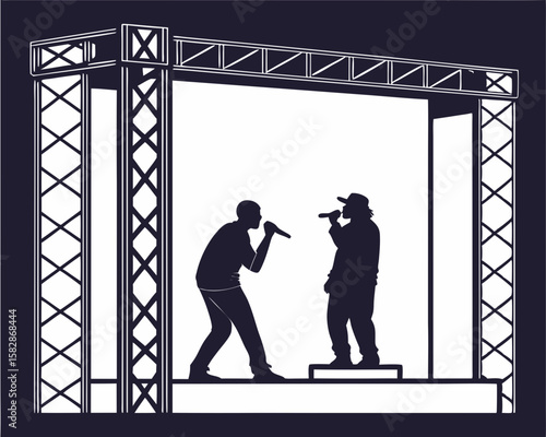 Stage design with performers silhouettes representing music concert or live event