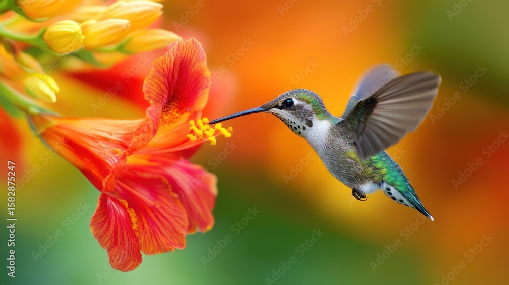 Naklejka premium Hummingbird and Flower