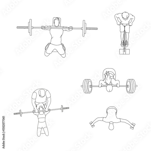 Top View Vector Set of People Working Out in Gym with Fitness Equipment — Gym Layout Illustration