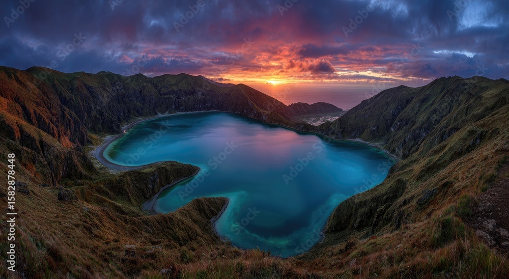Naklejka premium Crater lake sunrise panorama