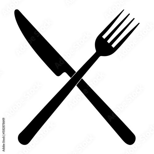 Crossed fork over knife kitchen utensil silhouette vector illustration