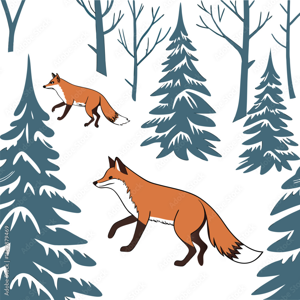 Fototapeta premium Red fox in its natural habitat, a stunning wild mammal often found in snowy forests