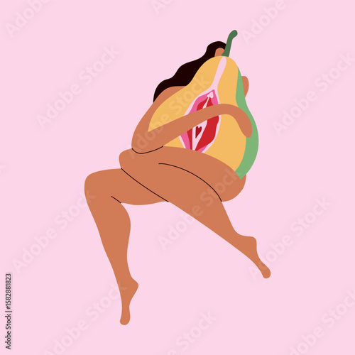 Feminine Symbolism with Pear Fruit in Artistic Style