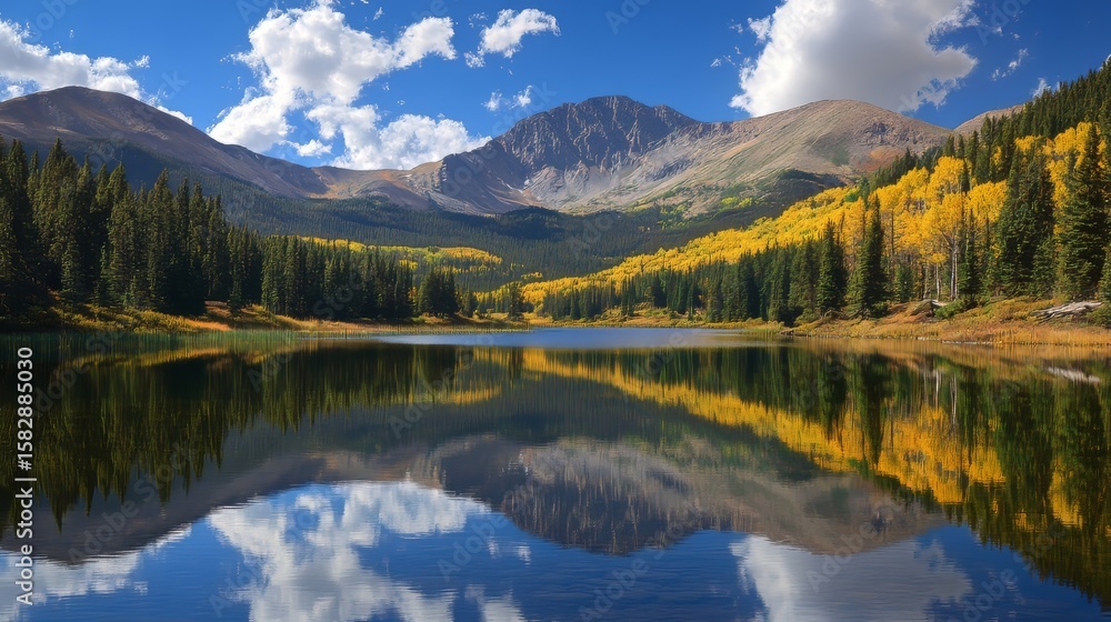 Majestic mountain lake with reflections of the surrounding mountain range Majestic mountain lake with reflections of the surrounding mountain range