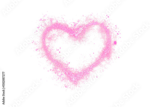 pink glitter splarkles in heart shape isolated on white or transparent png