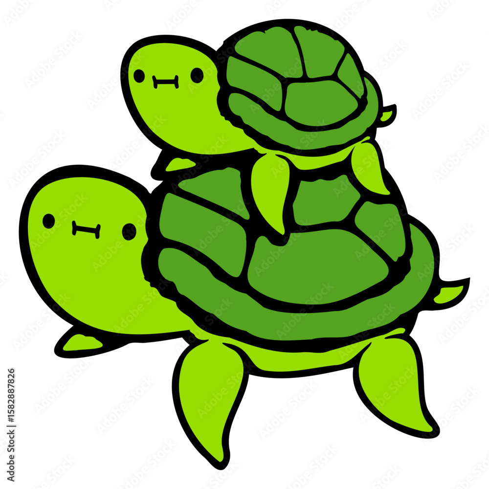 Fototapeta premium 2 Tortoise Turtle Family Two Child Father Mother Dad Mom