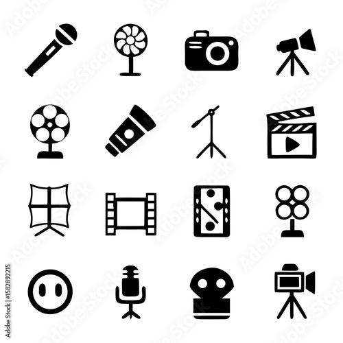 Streaming & Content Creator Tools – Mic, Lights, Green Screen, Camera & Emoji in Influencer Vector Set for Gamers, Vloggers & Social Media Kits