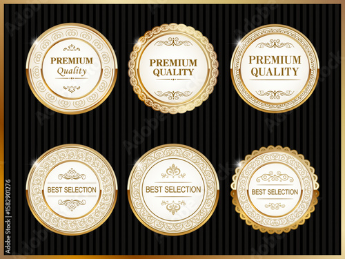Premium Quality Gold Emblem & Badge Set - Luxury Certificate Label, Best Selection Design Collection (Vector Material)