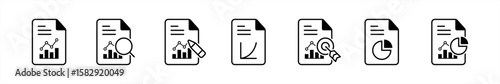 Analytics data icons collection. Audit document symbol. research, statistics, chart, results, report, review, profit, analysis, overview, evaluate, pictogram signs vector illustration